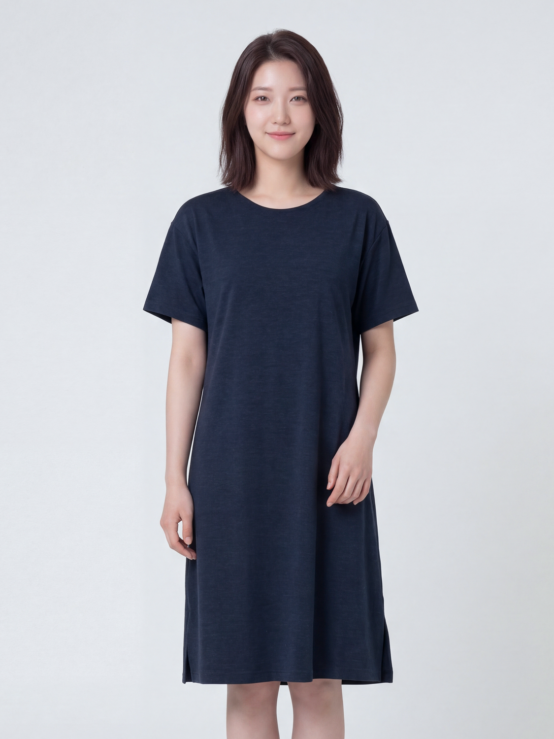 [여성] 레이온 혼방 라운지 반팔 원피스 네이비