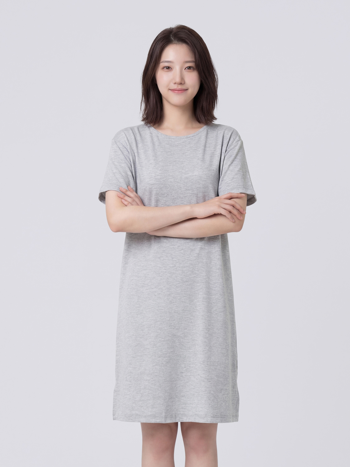 [여성] 레이온 혼방 라운지 반팔 원피스 그레이