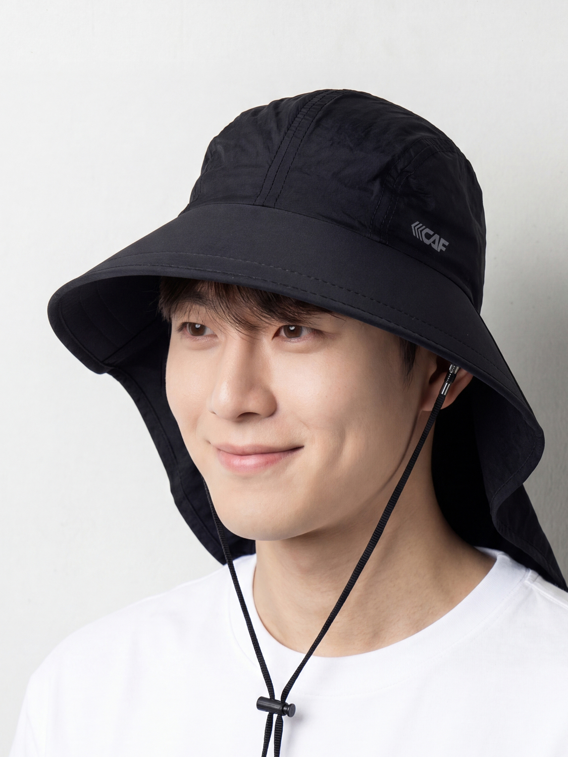르까프 목 가림 챙 모자 블랙