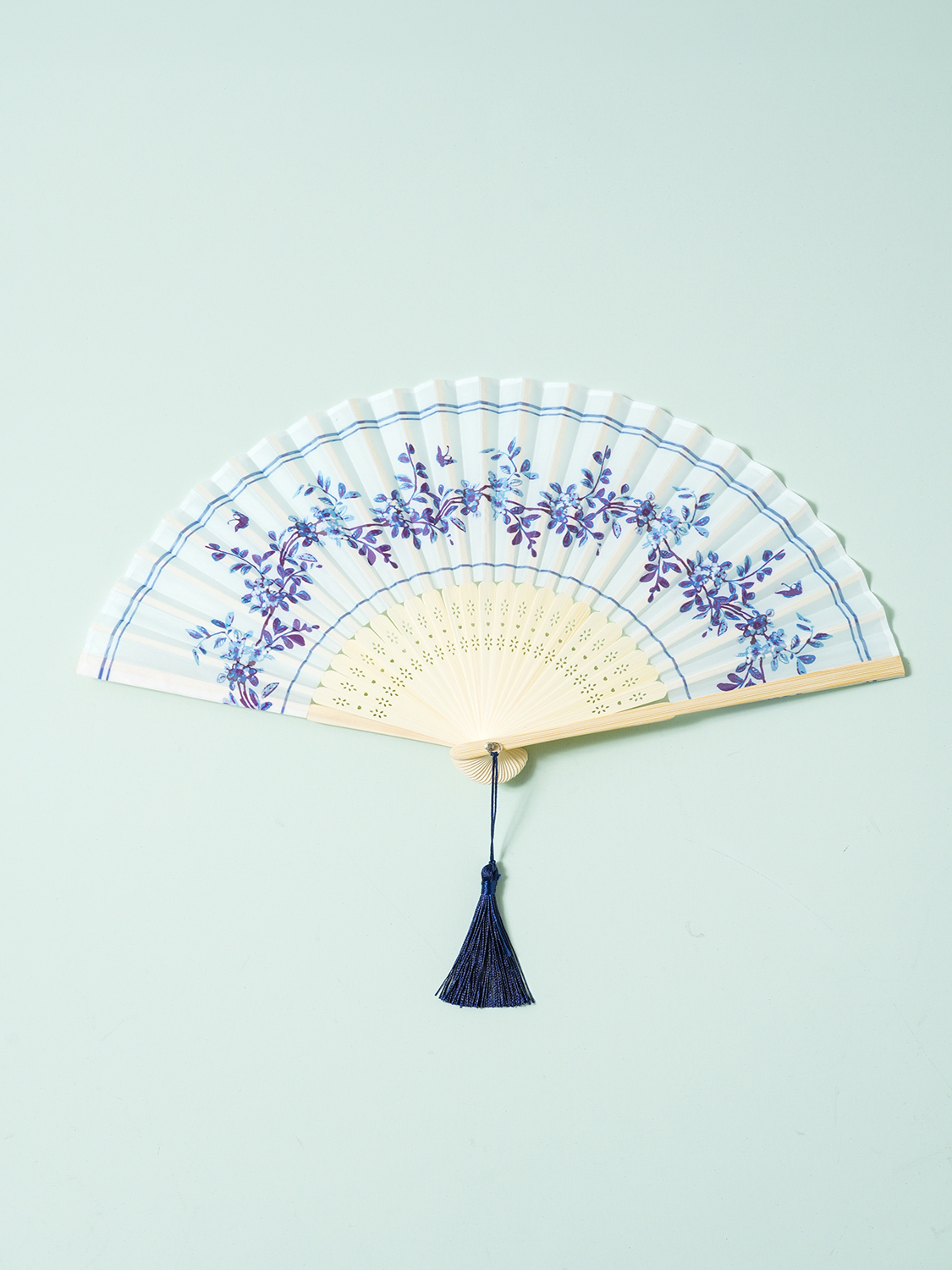 대나무 접이식 부채 22.5 cm 청화무늬