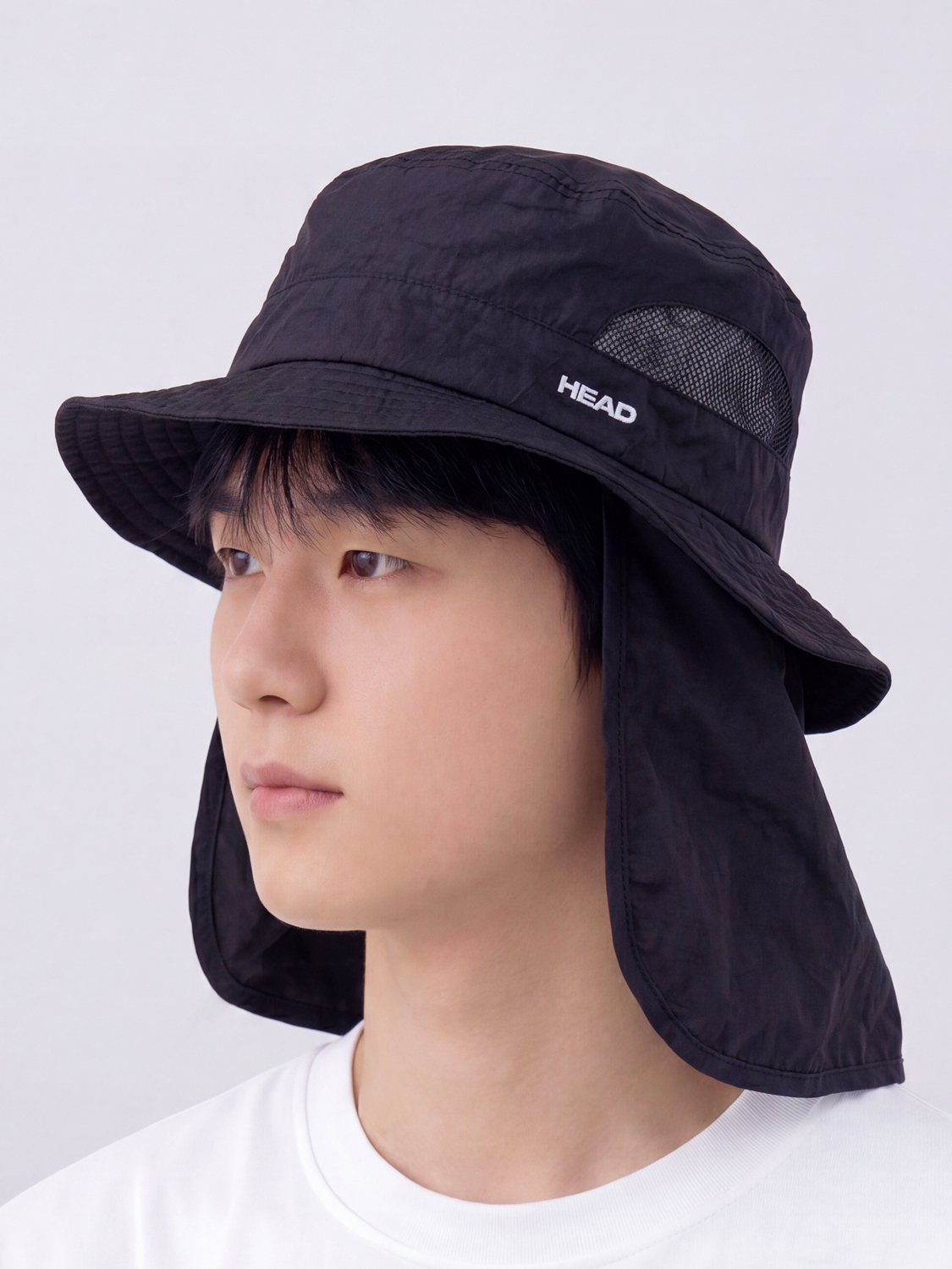 HEAD 목 가림 메시 벙거지 모자 블랙
