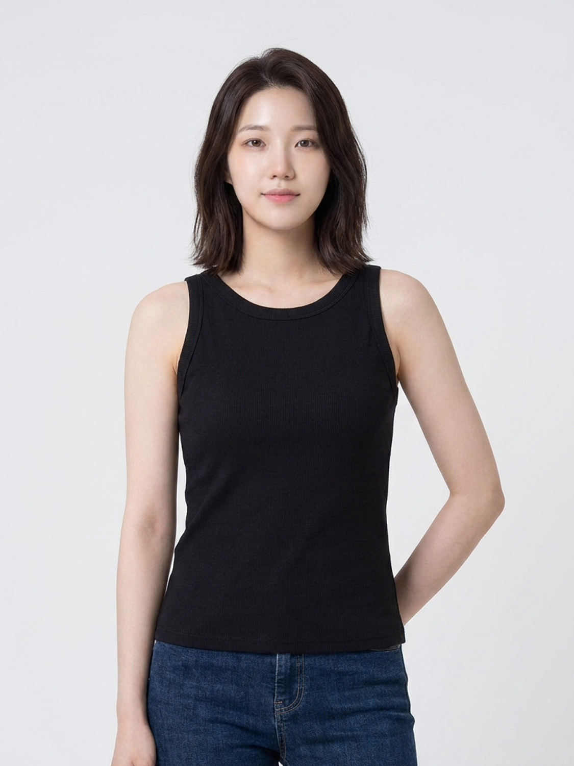 [여성] 코튼 립 캡내장 캐미솔 M 블랙