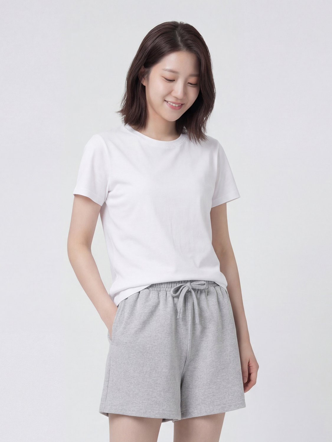 [여성] 면 혼방 여성용 반바지 그레이