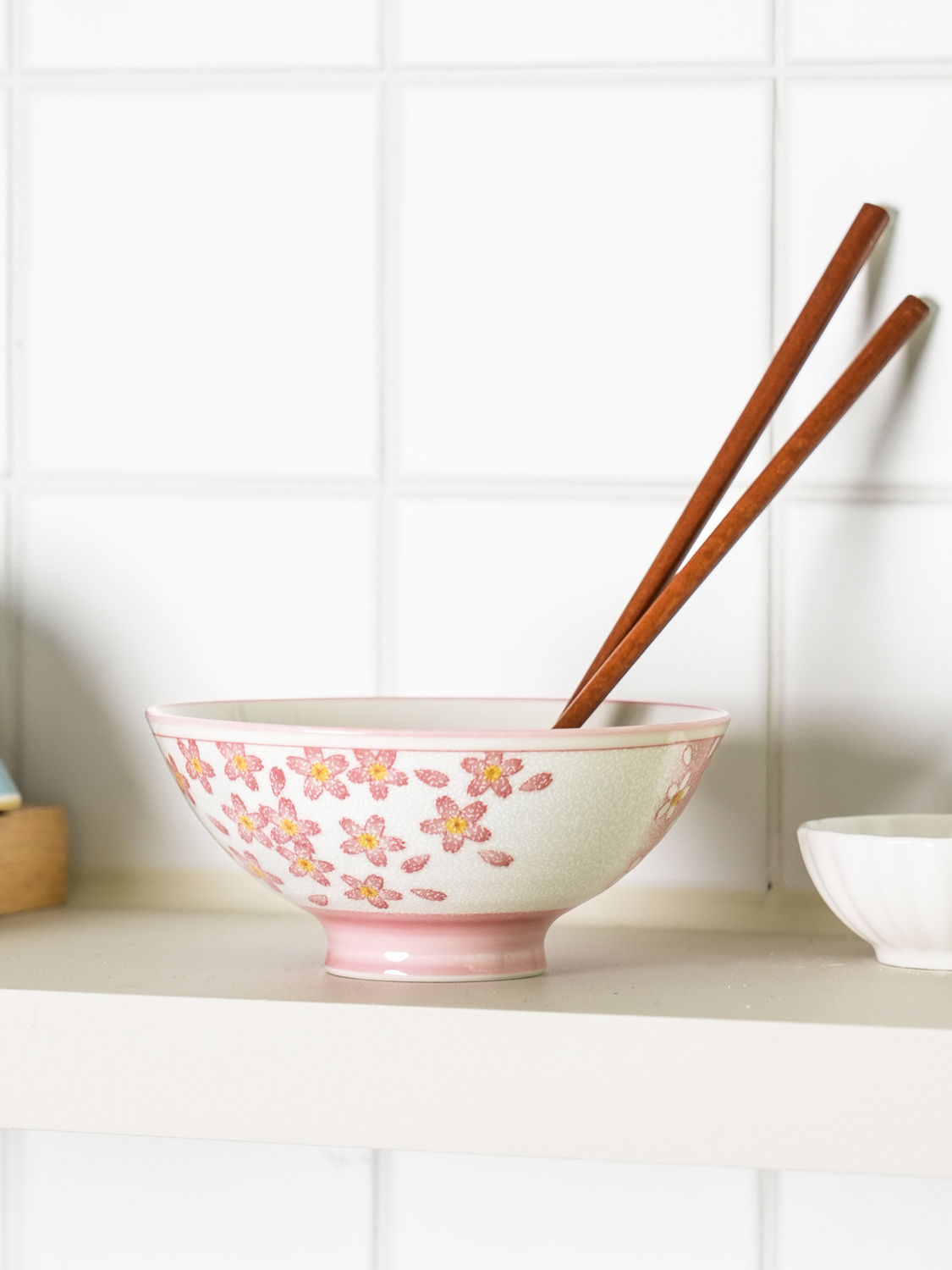 일본제 미노야키 오오히라 공기 12.5 cm 벚꽃핑크