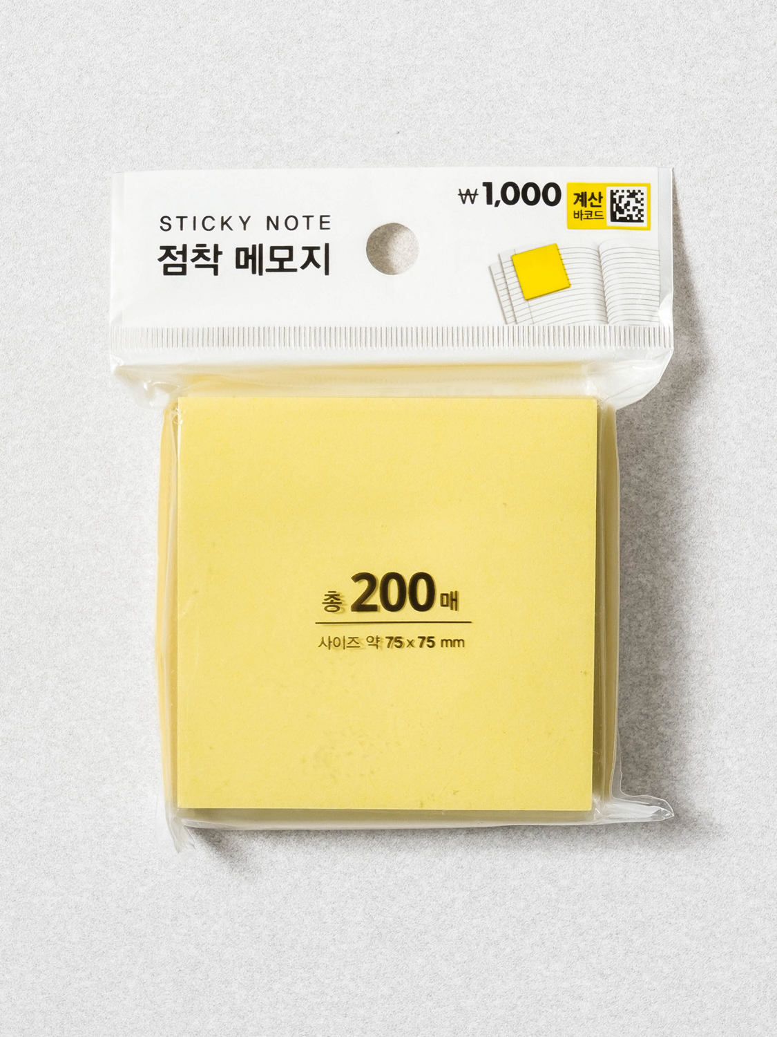 파스텔 점착 메모지 75 X 75 mm 200매입 옐로우