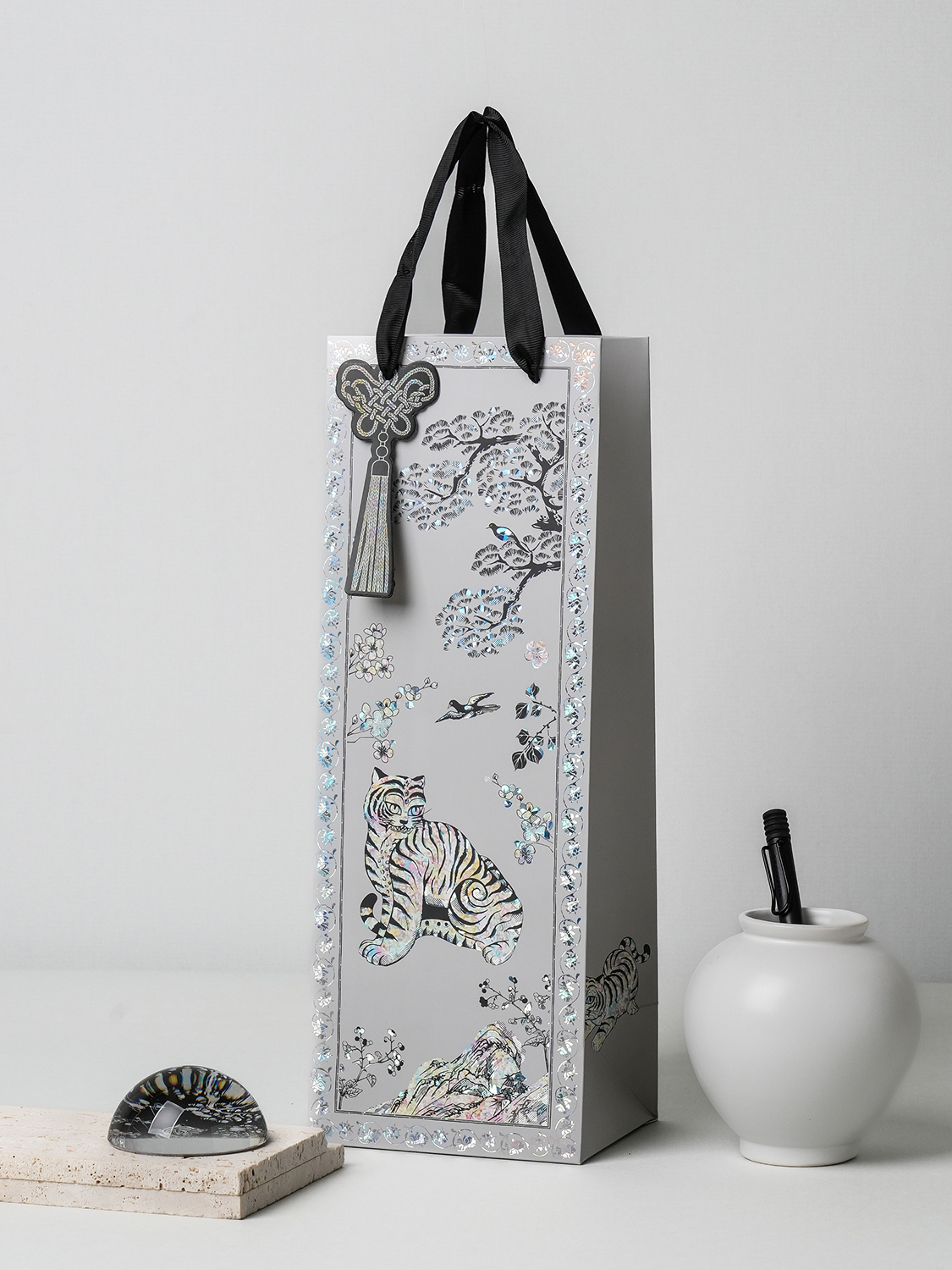 전통 호작도 전통주백 13 X 36 cm