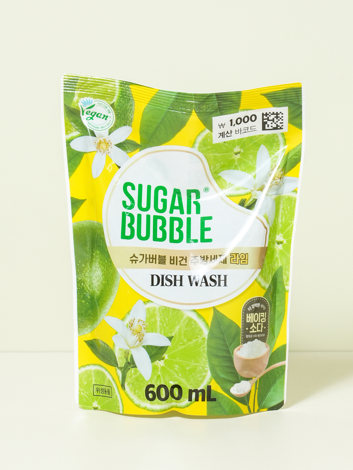 슈가버블 비건 리필 타입 주방 세제 600 ml 라임 향