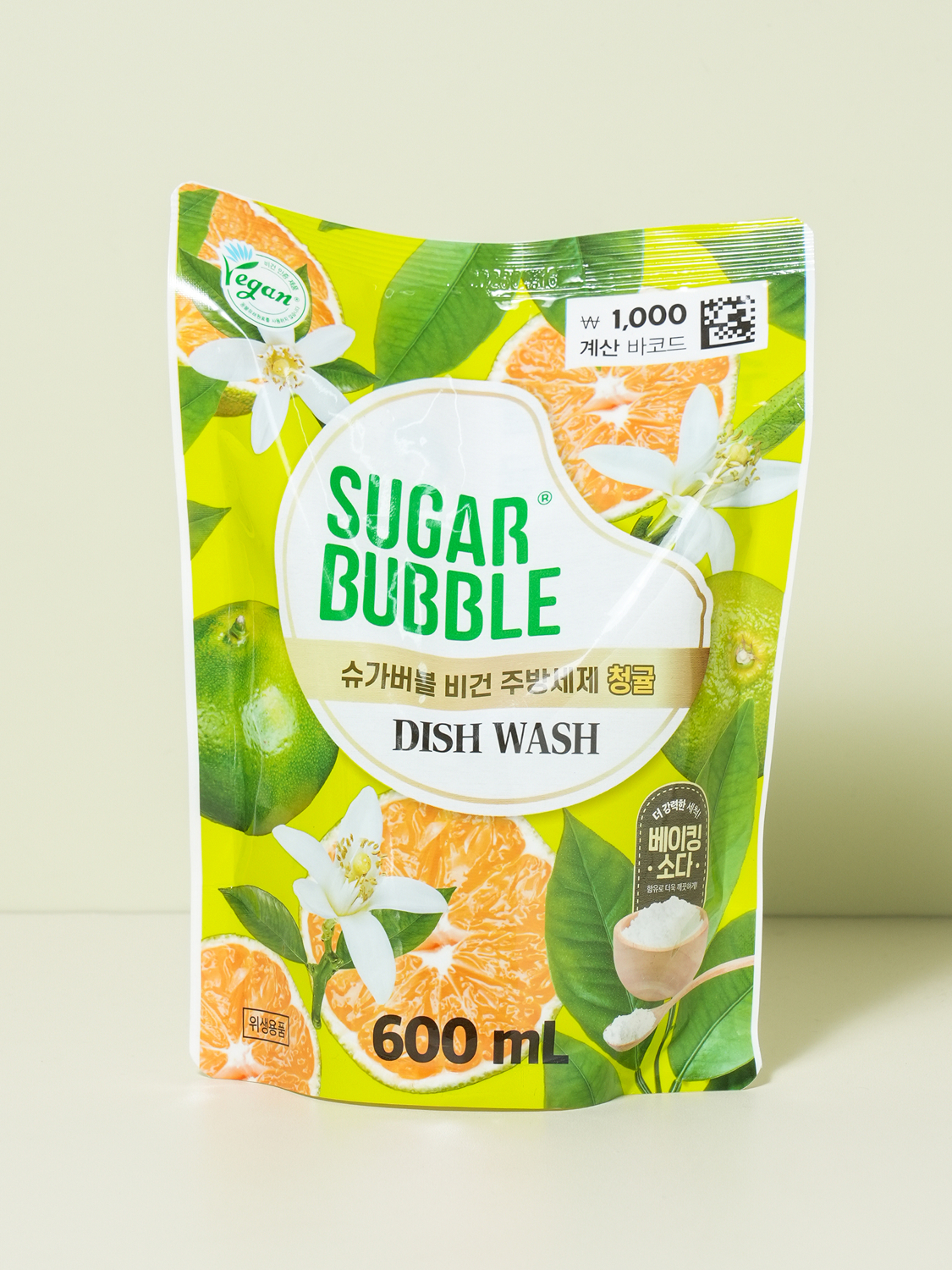 슈가버블 비건 리필 타입 주방 세제 600 ml 청귤 향