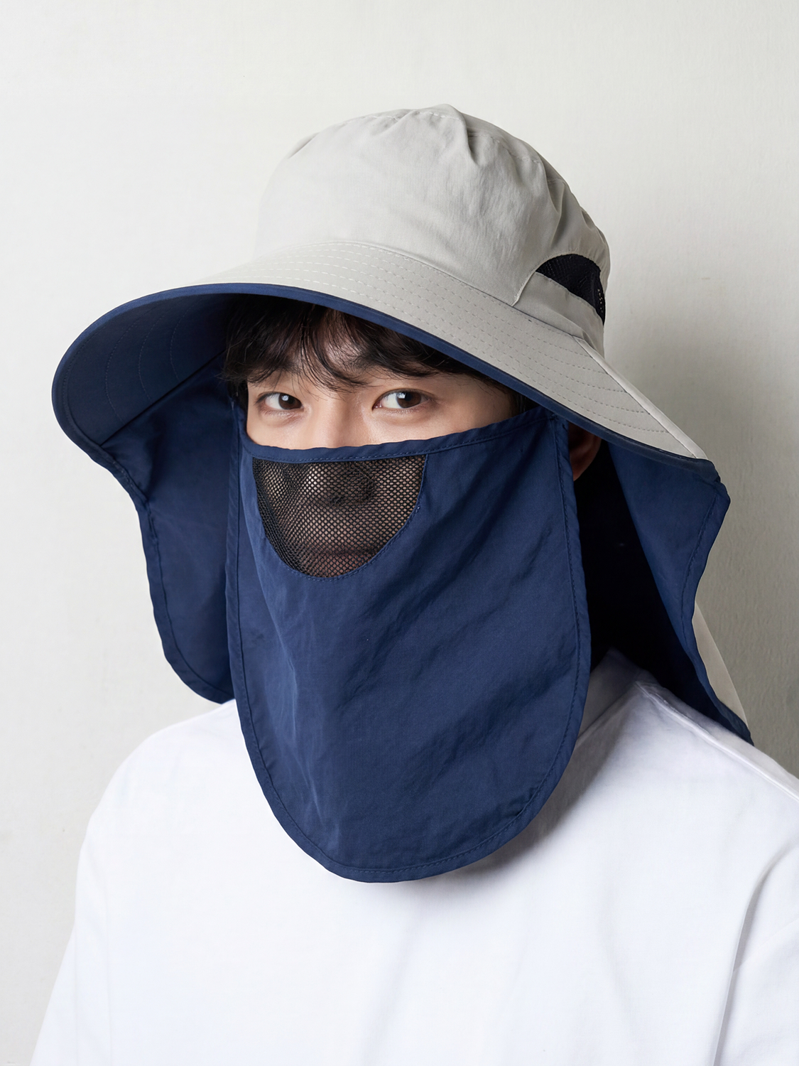 목 가림 마스크 챙 모자 그레이블루