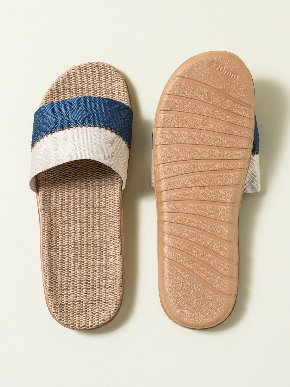투톤 밴드 린넨 슬리퍼 270 mm 네이비