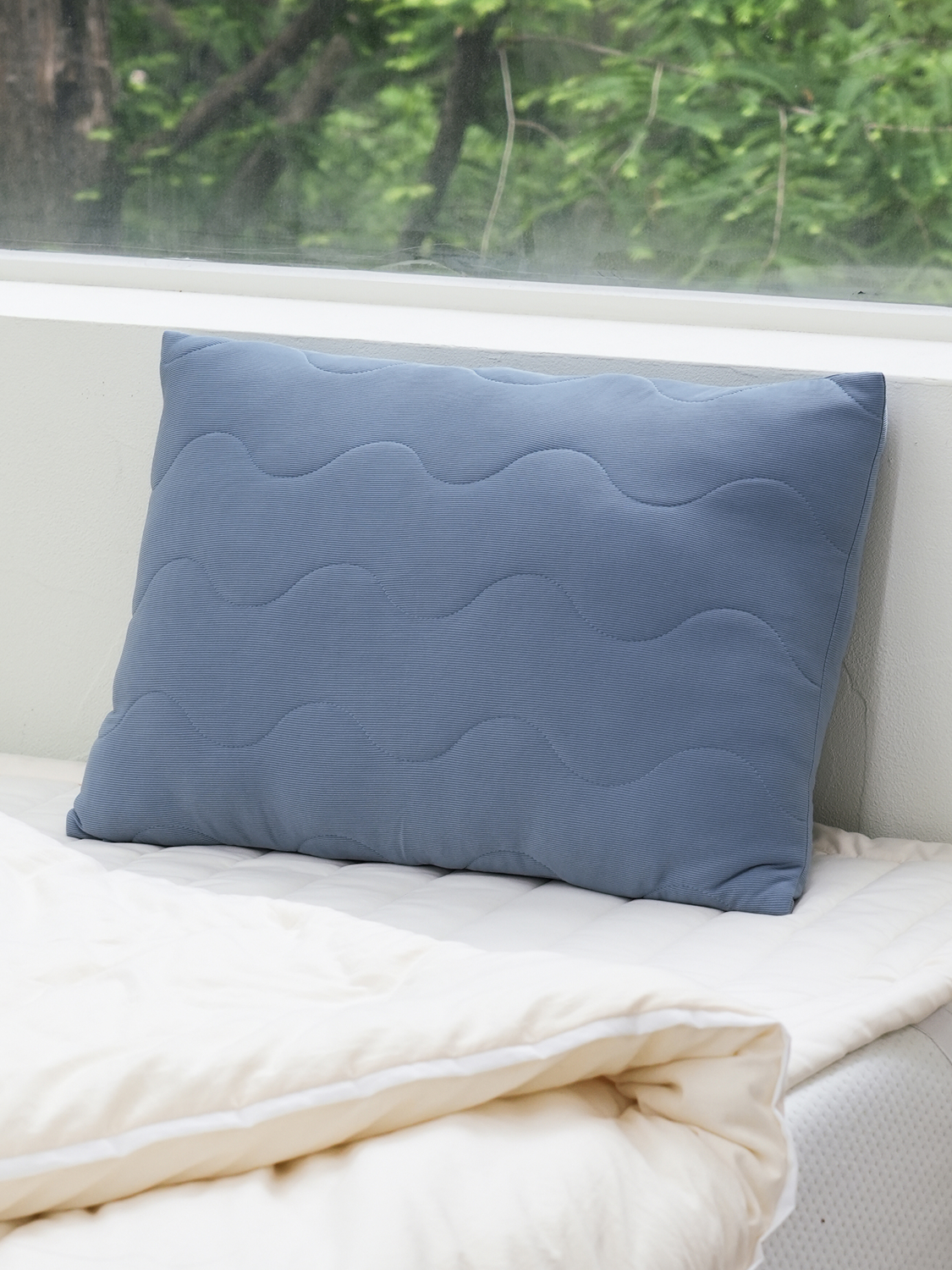 줄무늬 냉감 누빔 베개 커버 60 X 40 cm 지퍼형