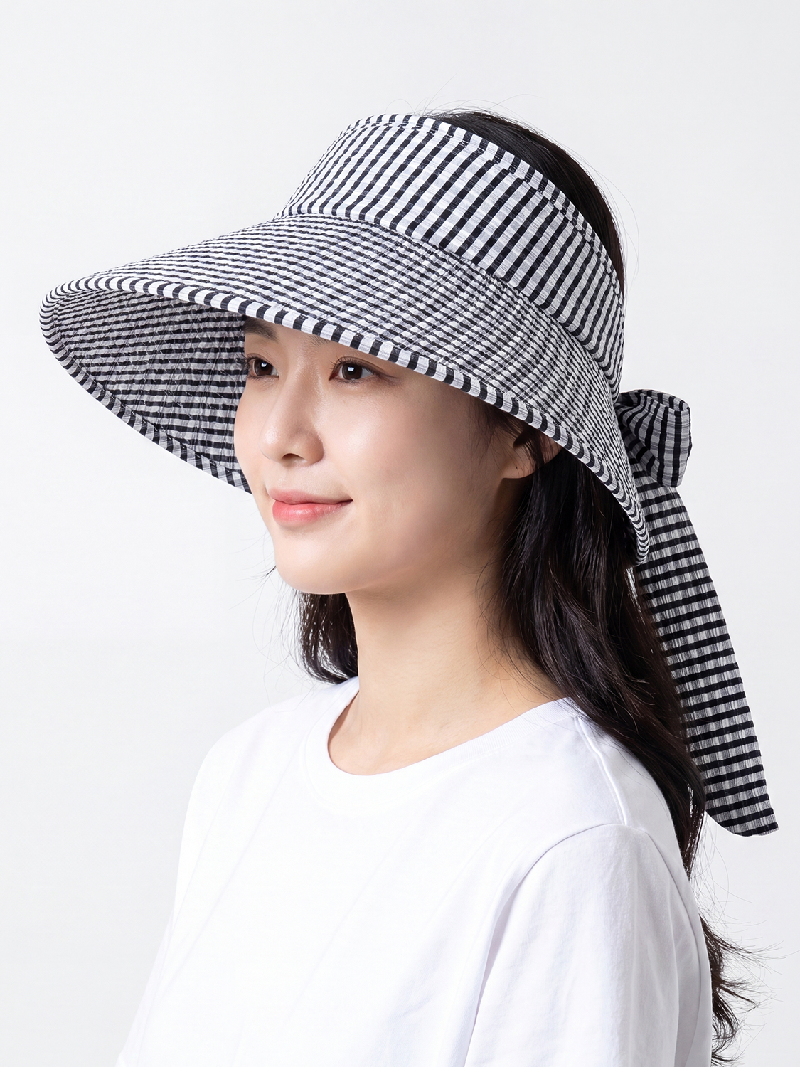 체크 리본 썬캡