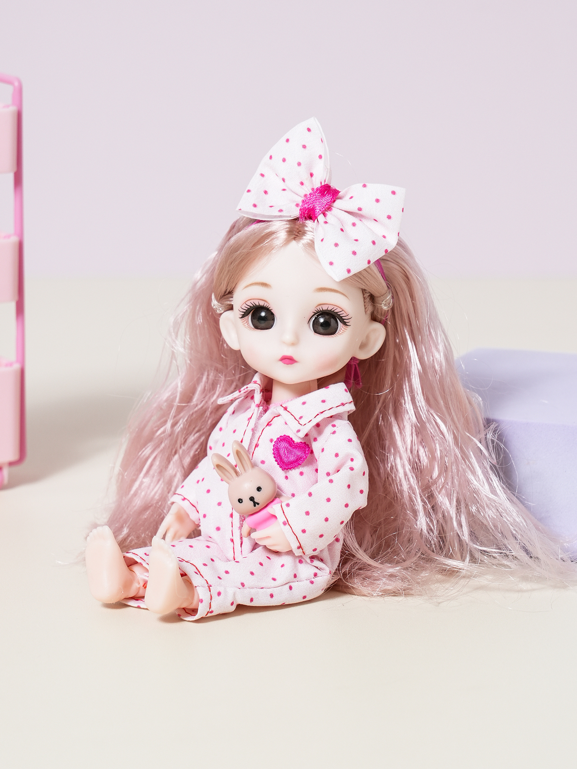 인형 DIY 관절 인형 핑크 긴머리 소녀