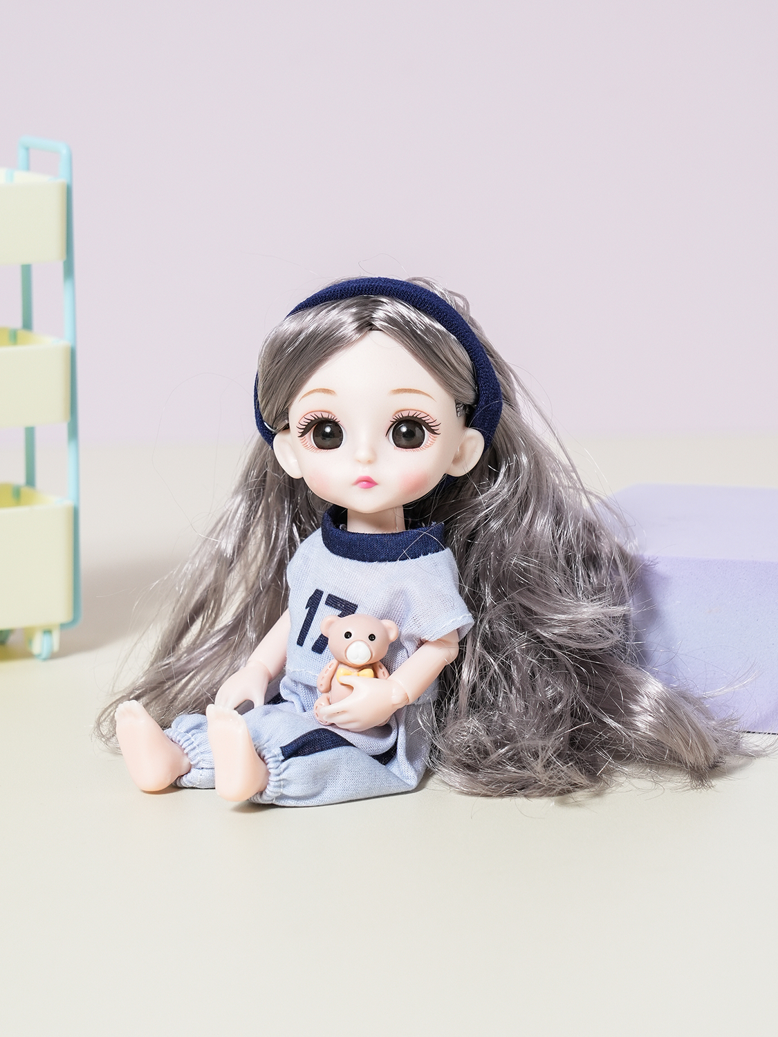 인형 DIY 관절 인형 그레이 긴머리 소녀