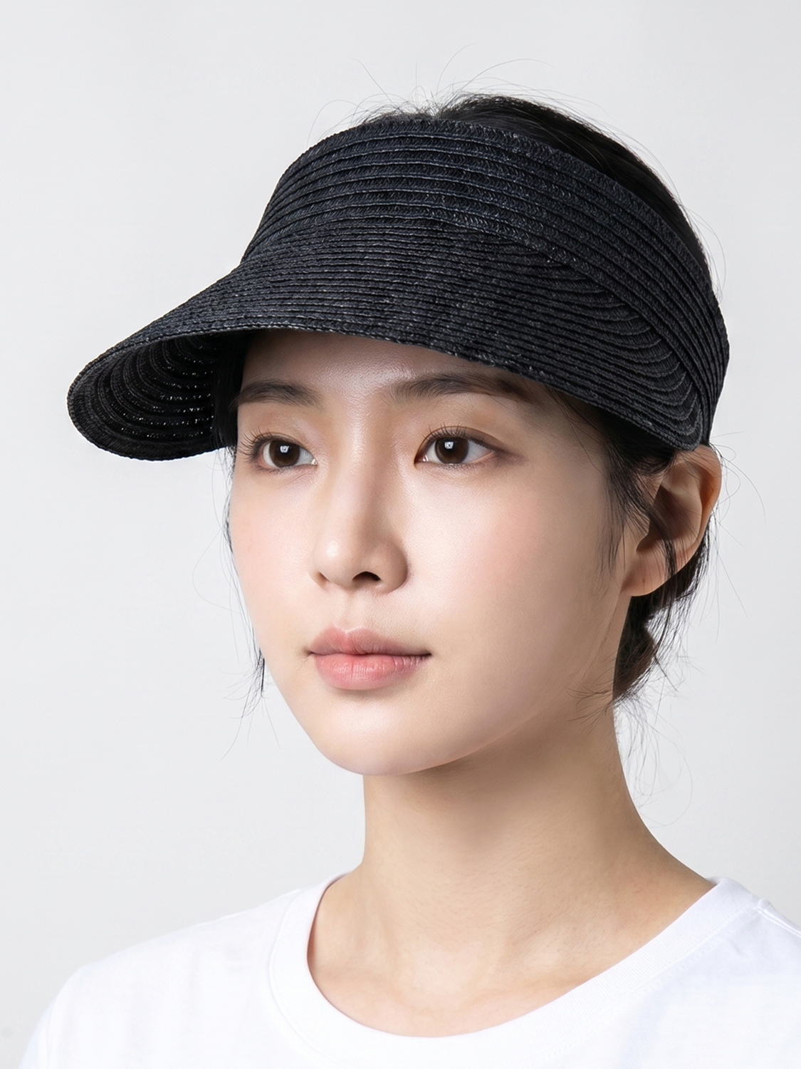 밴딩 밀짚 썬캡 블랙