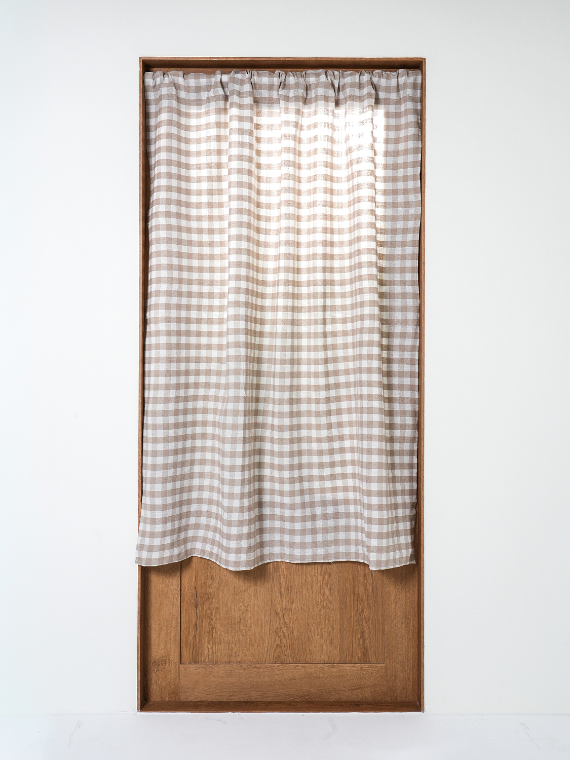 체크 짜임 도톰 커튼 140 X 160 cm 봉집형 베이지