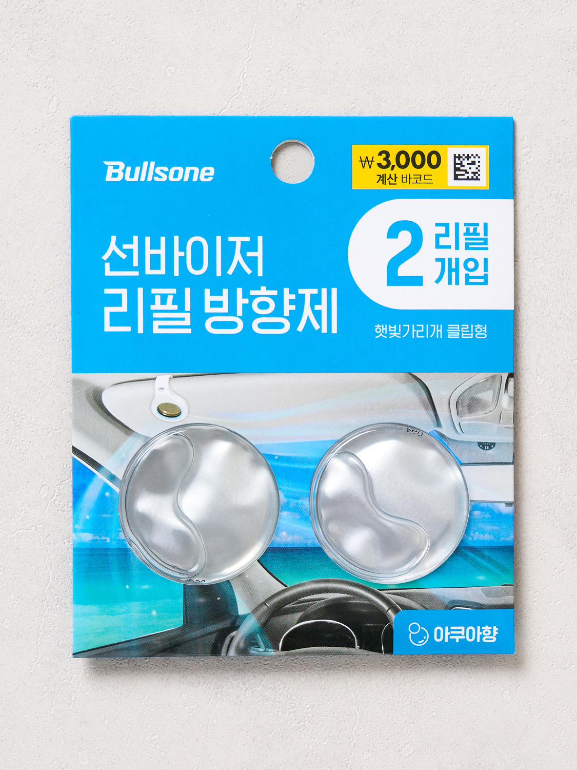 불스원 선바이저 방향제 리필 2개입 아쿠아 향