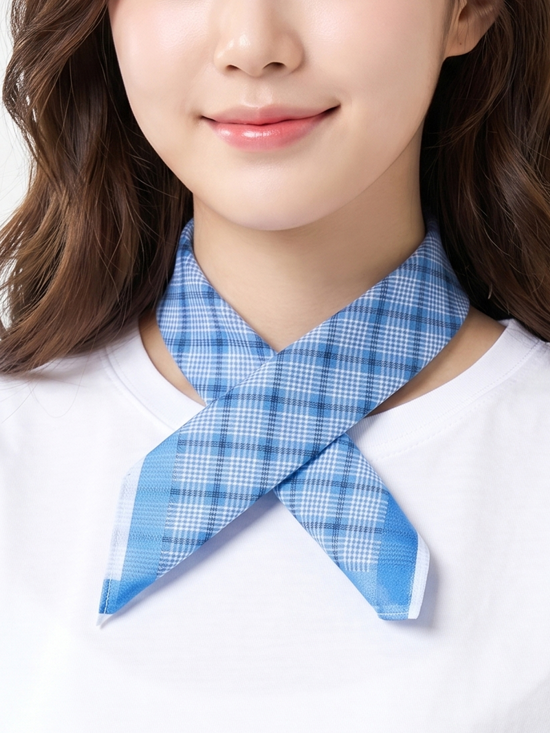 격자 체크 면 손수건 40 X 40 cm 블루