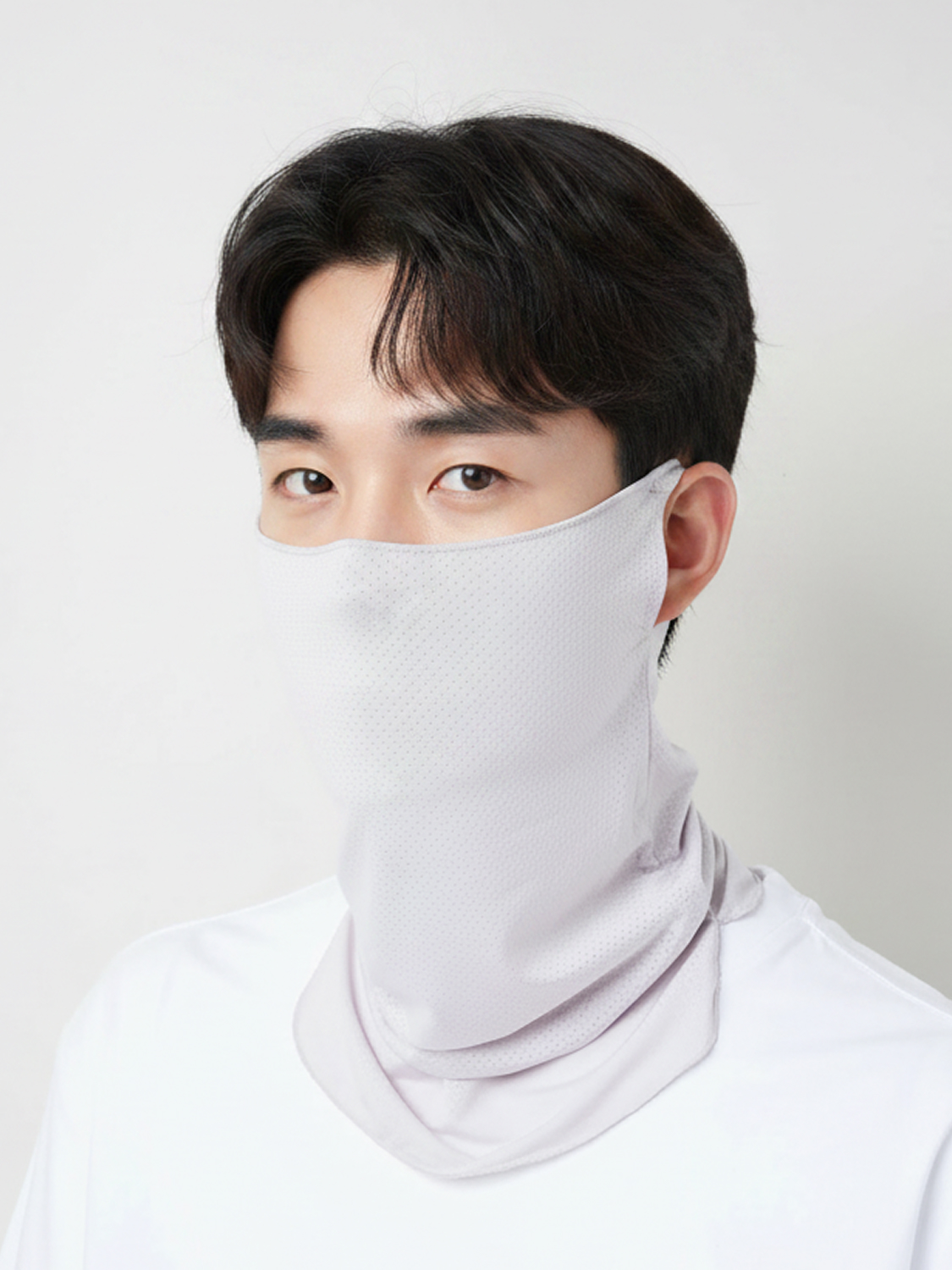 메시 귀걸이식 롱 스카프 연그레이