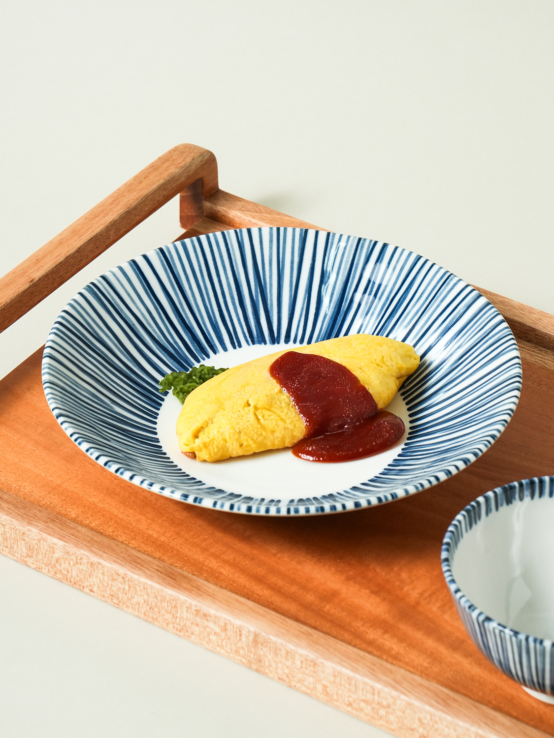 일본제 경량 블루 패턴 깊은 접시 22.1 cm