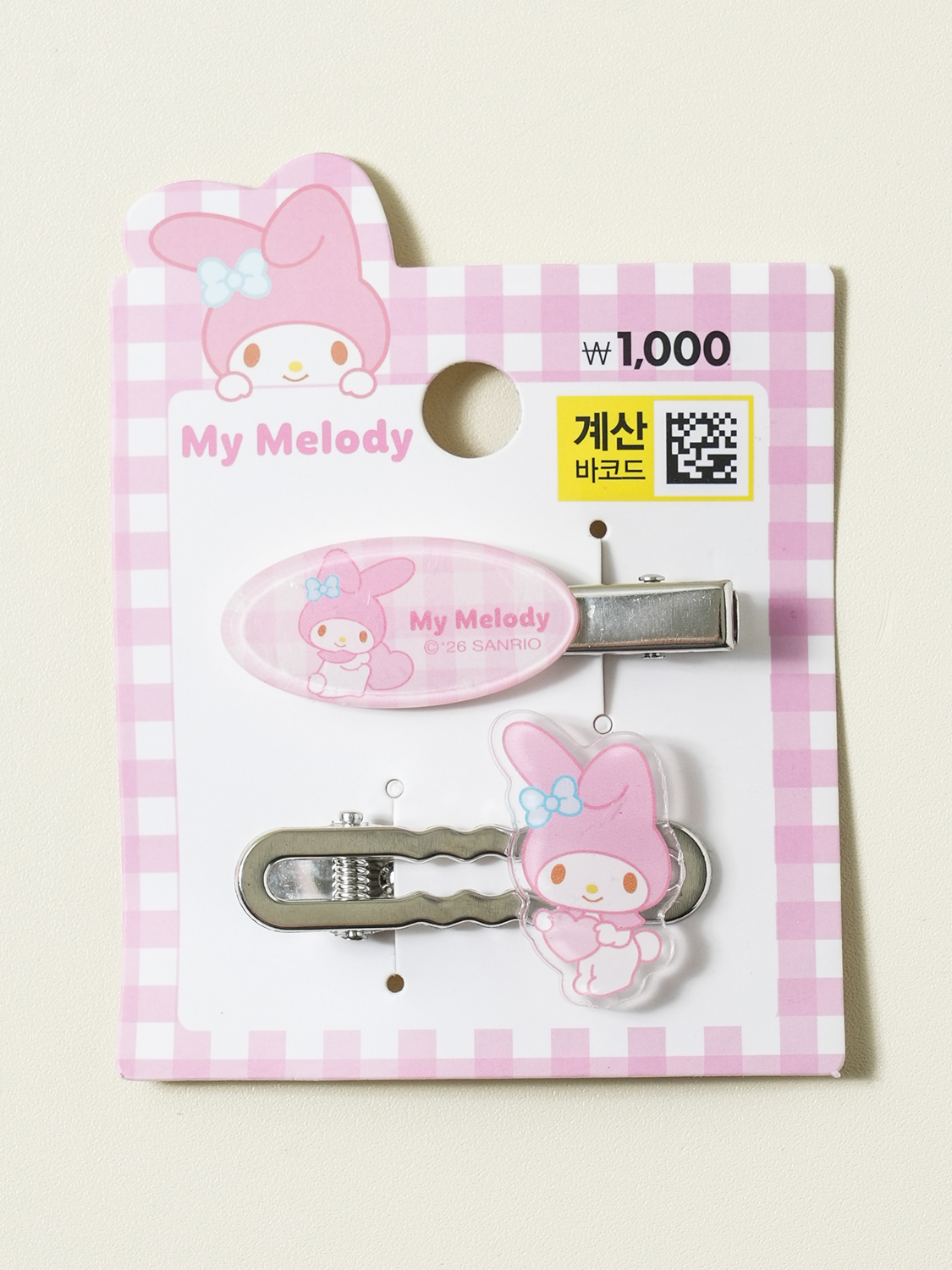 [7/24 OPEN] My Melody серебристые заколки в клетку 2 шт
