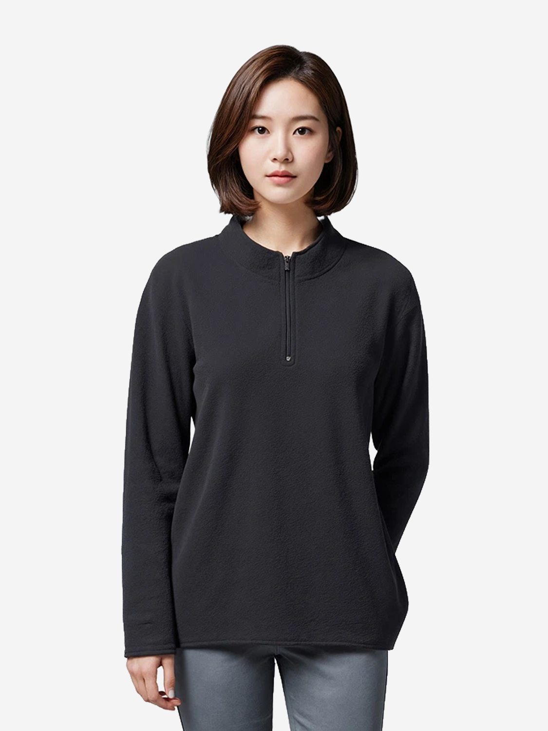 Флисовая толстовка на молнии 1/2 (M/XL) (черная)