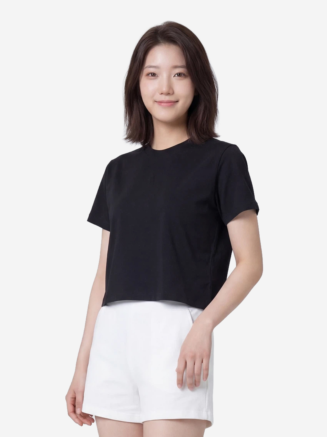 베이직하우스 플러스+ 레귤러핏 면20수 크롭 반팔티 90/95/100 블랙
