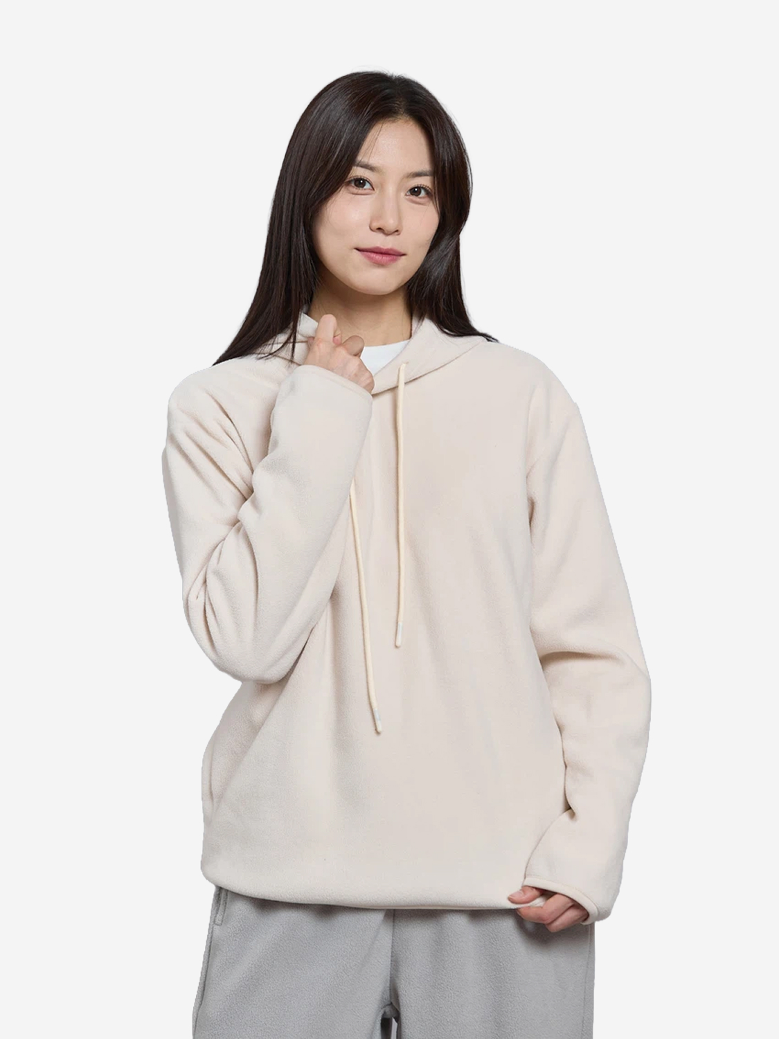 플리스 후드 티 M 아이보리