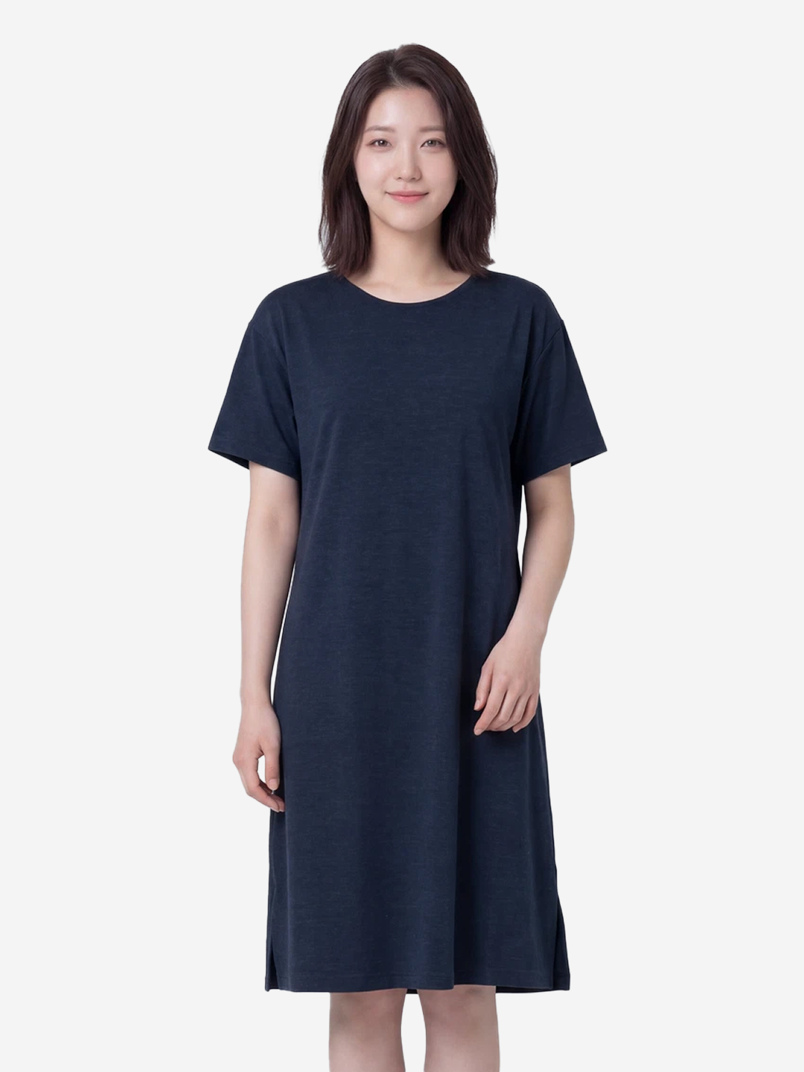 [여성] 레이온 혼방 라운지 반팔 원피스 네이비