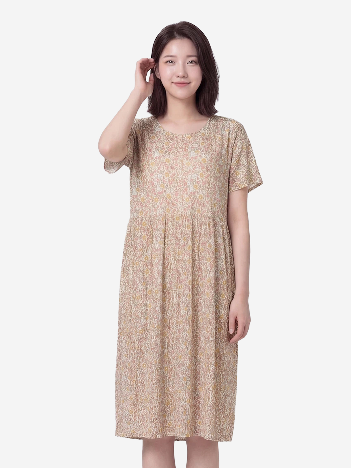 [여성] 패턴 프리컷 주름 원피스 옐로우
