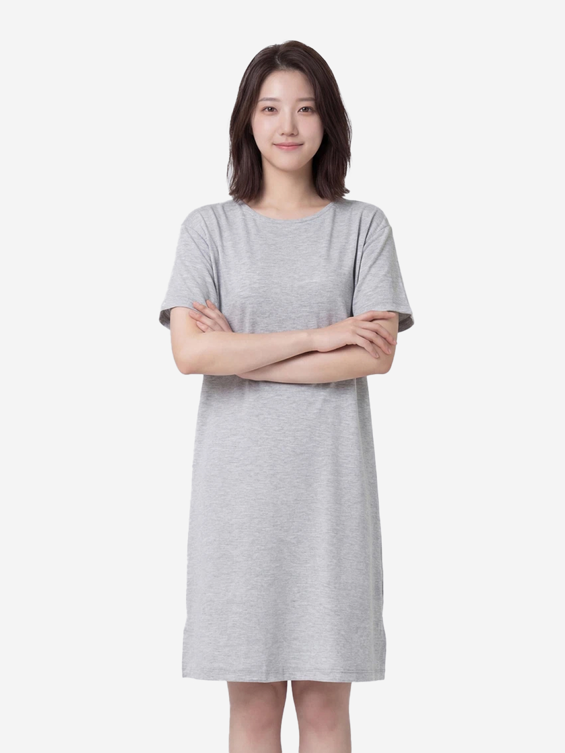 레이온 혼방 라운지 반팔 원피스 그레이