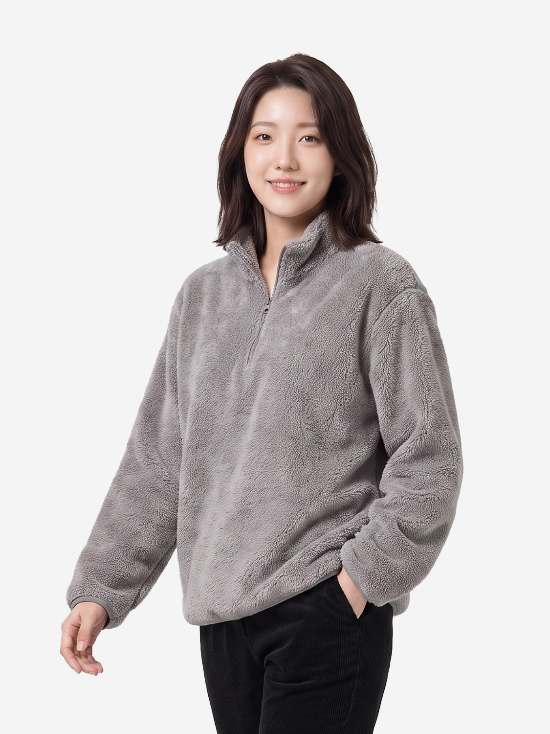 플러피 긴팔 플리스 반집업 L 그레이