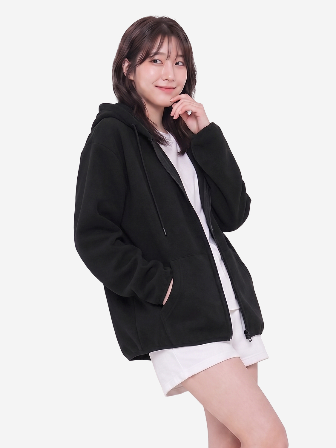 플리스 후드 집업 M/XL 블랙