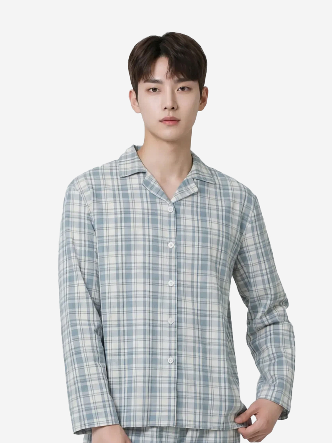 면 혼방 파자마 상의 L 그린