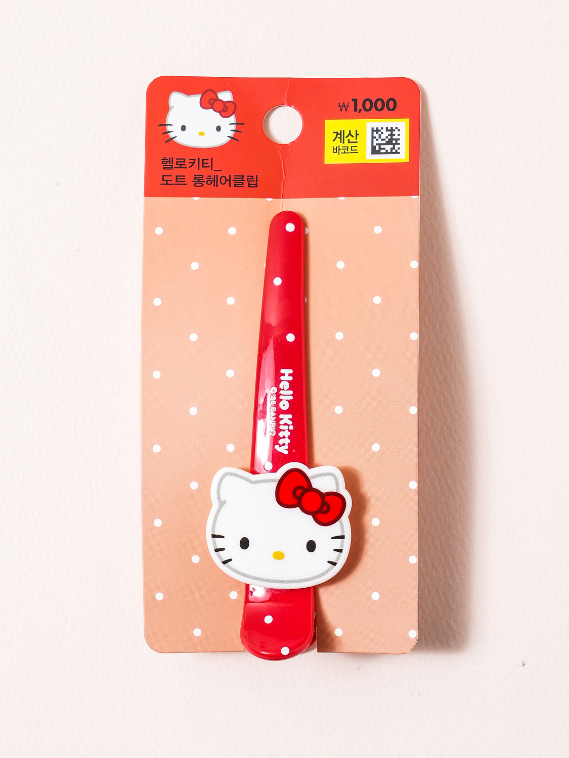 [7/24 OPEN] Длинный зажим для волос Hello Kitty в горошек