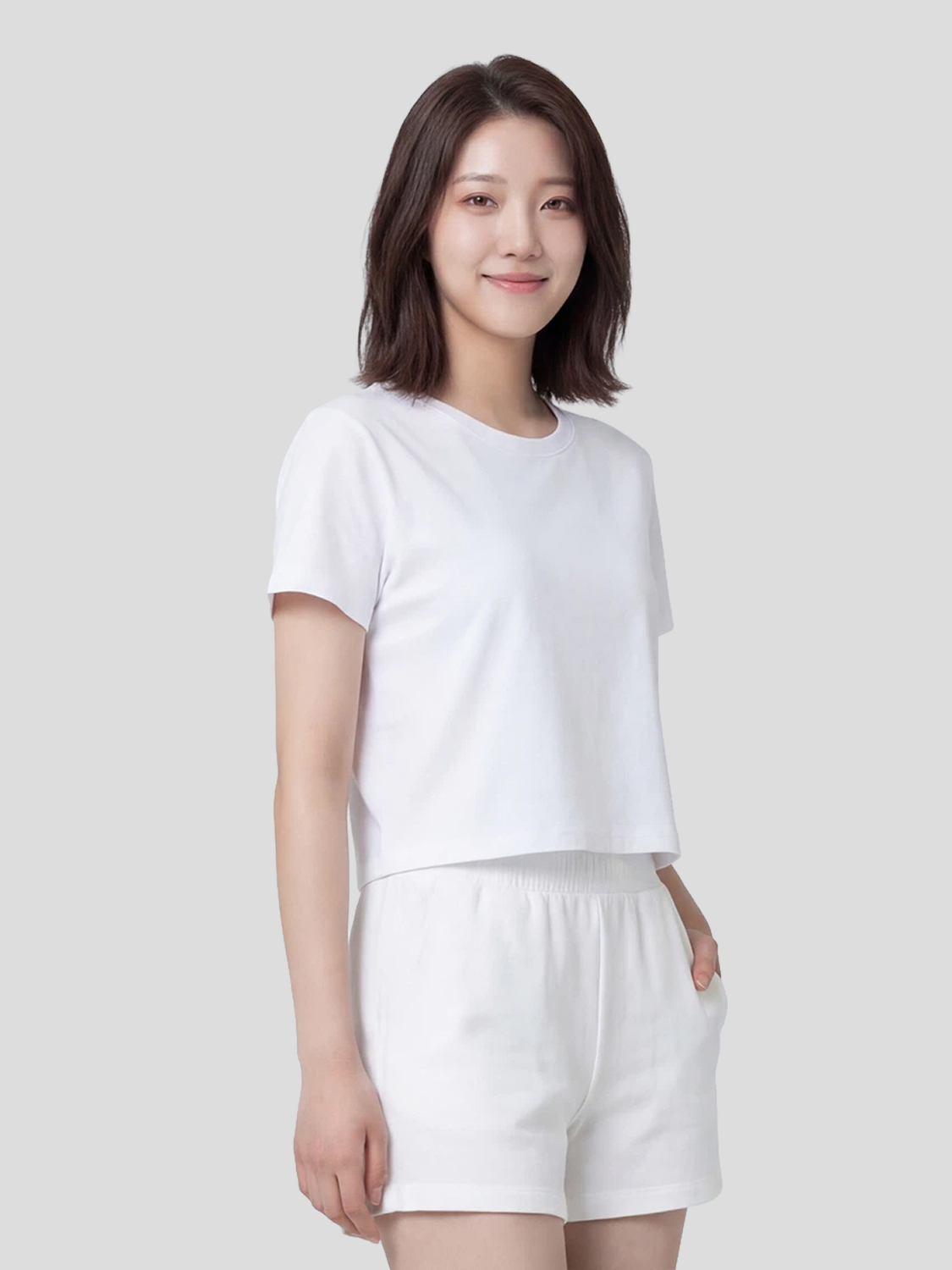 베이직하우스 플러스+ 레귤러핏 면20수 크롭 반팔티 90/95/100 화이트