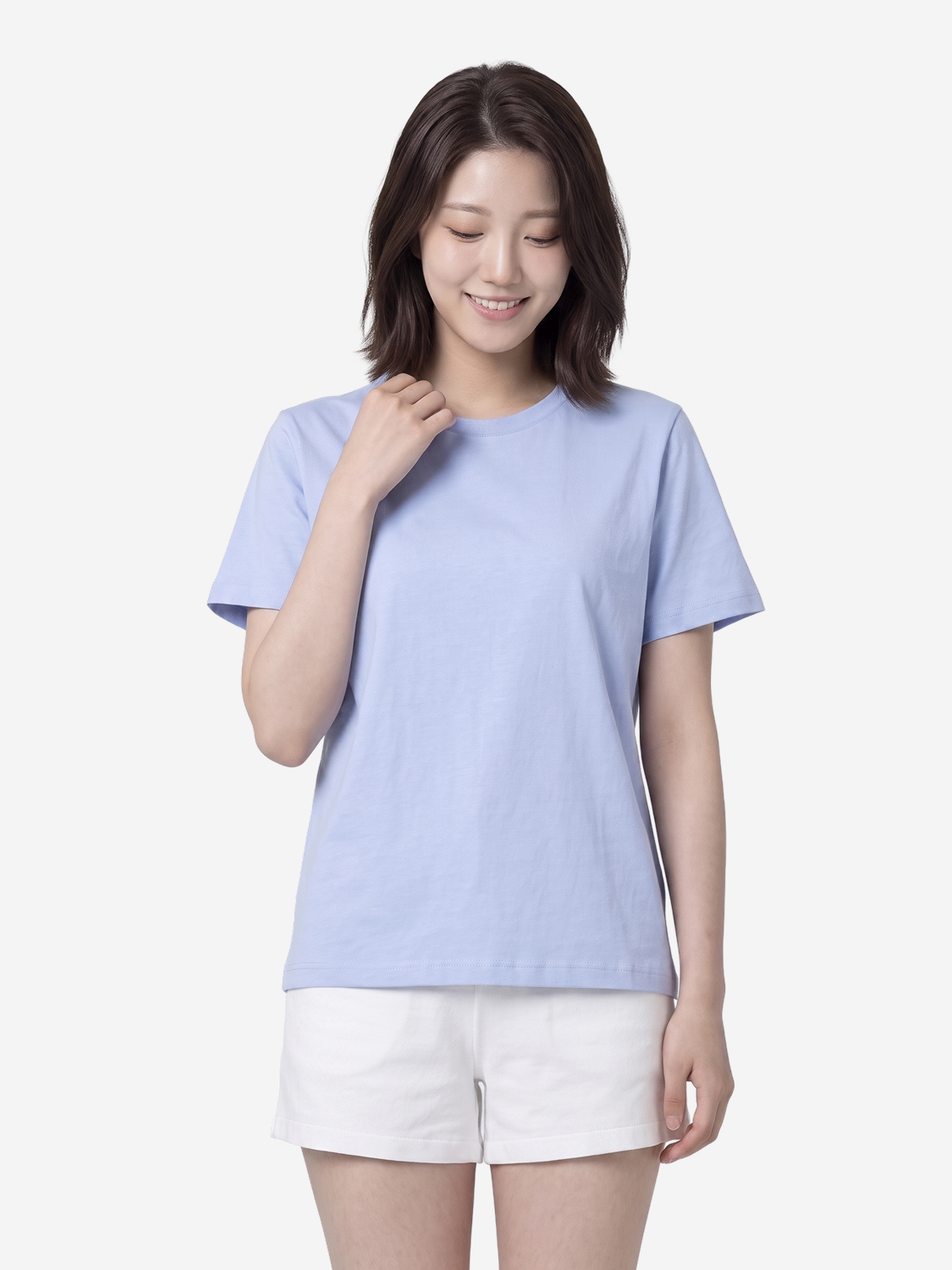 [여성] 베이직하우스 플러스+ 레귤러핏 면20수 반팔티 100 라이트블루