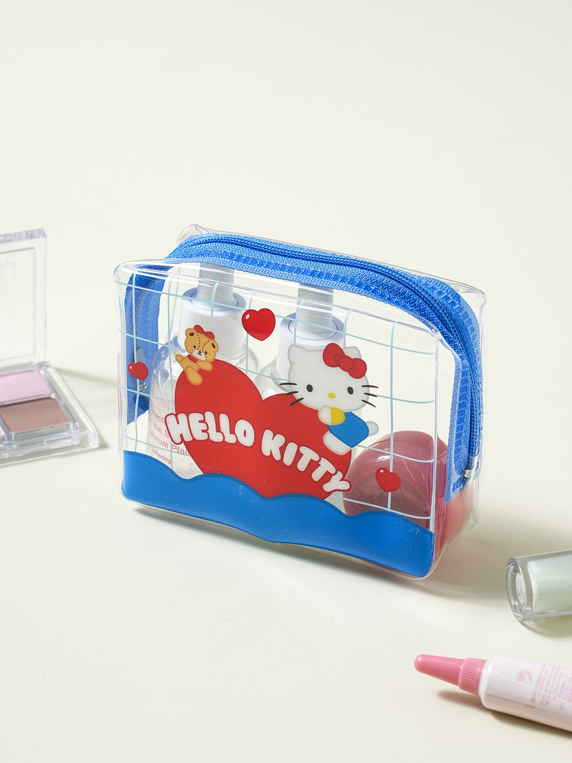 Прозрачная косметичка Hello Kitty S синяя