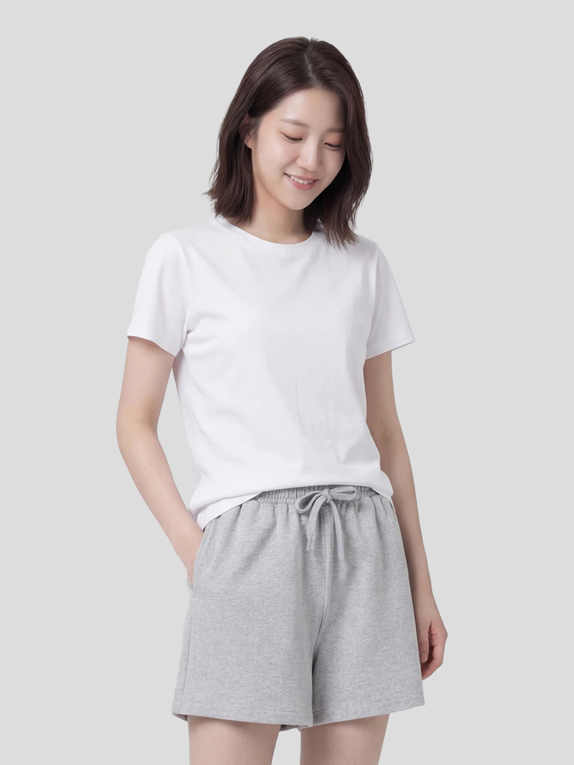 [여성] 면 혼방 여성용 반바지 그레이