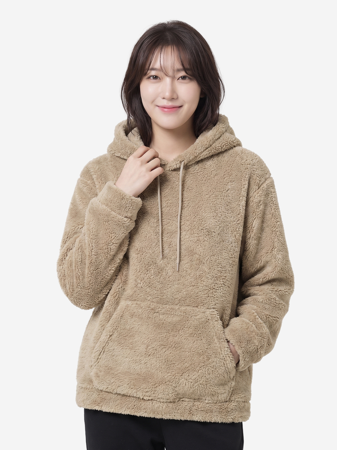 플러피 긴팔 플리스 후드 S 밀크브라운