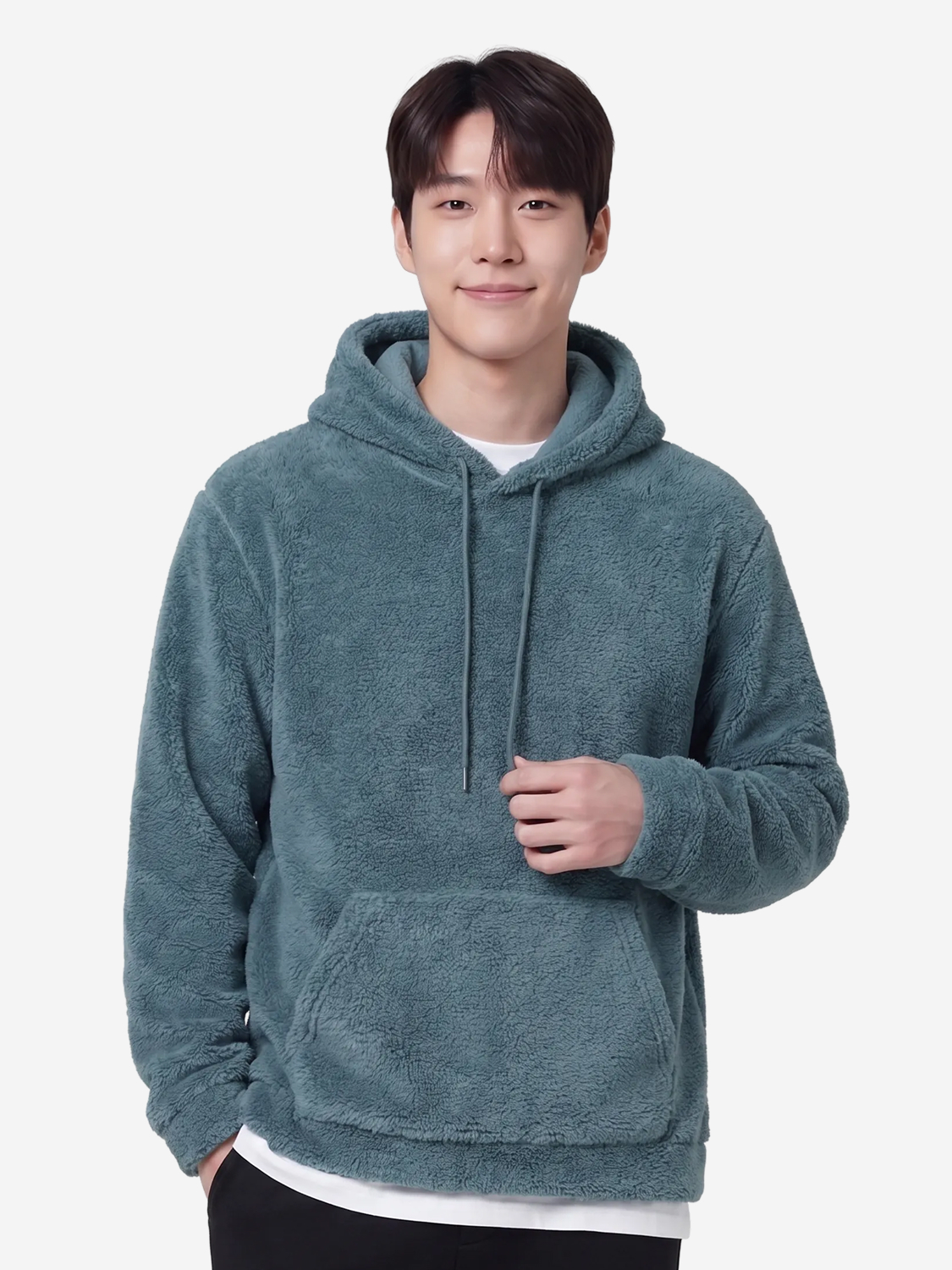 플러피 긴팔 플리스 후드 L 블루