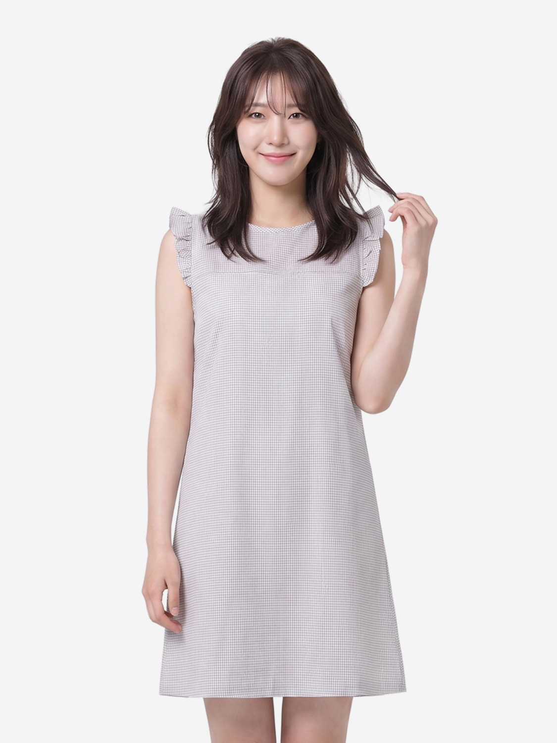 코튼 혼방 홈웨어 프릴 민소매 원피스 그레이