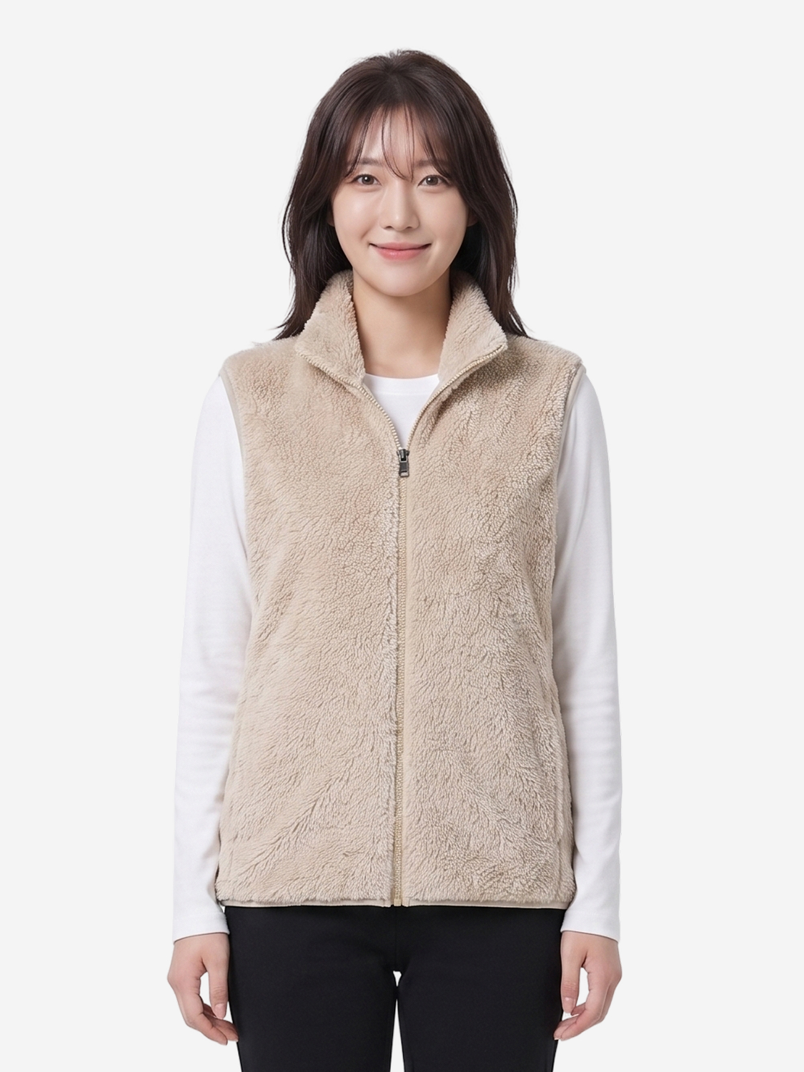플러피 조끼 플리스 집업 XL 베이지