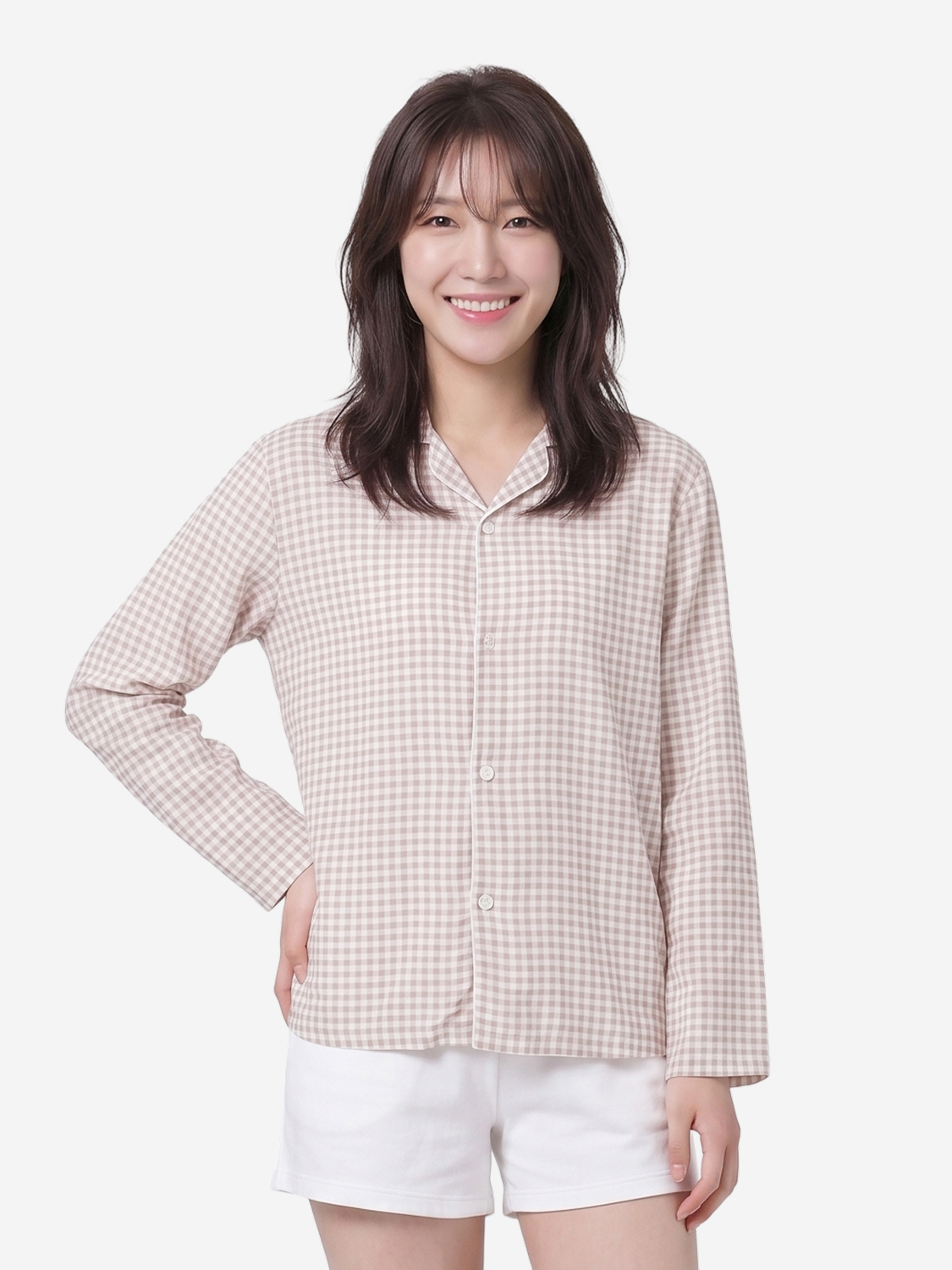 레이온 패턴 긴팔 상의 L 브라운