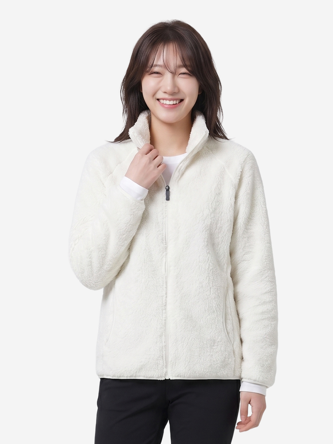 플러피 긴팔 플리스 집업 XL 화이트