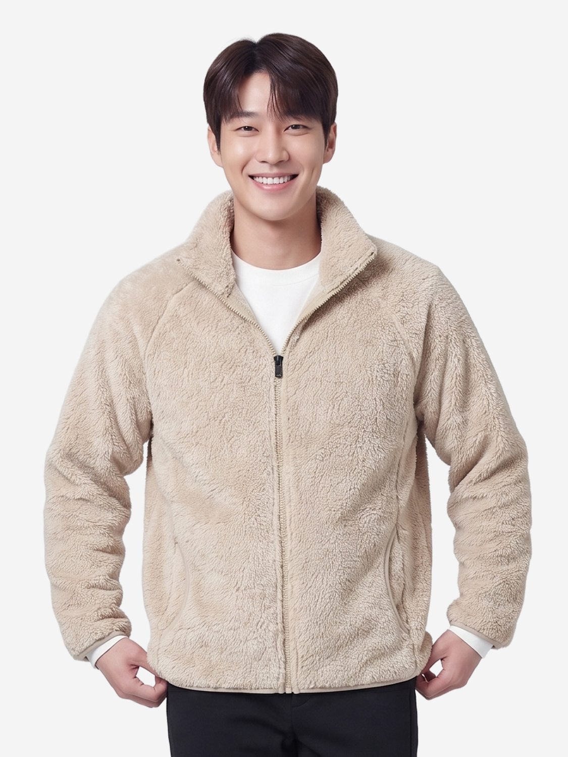 플러피 긴팔 플리스 집업 M 베이지