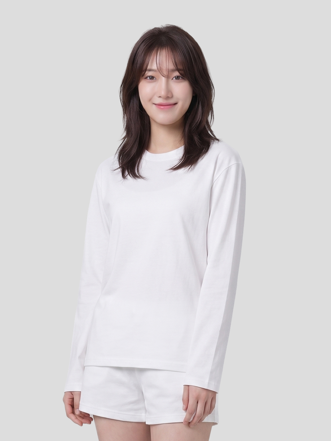 긴팔 면 혼방 티셔츠 M 화이트