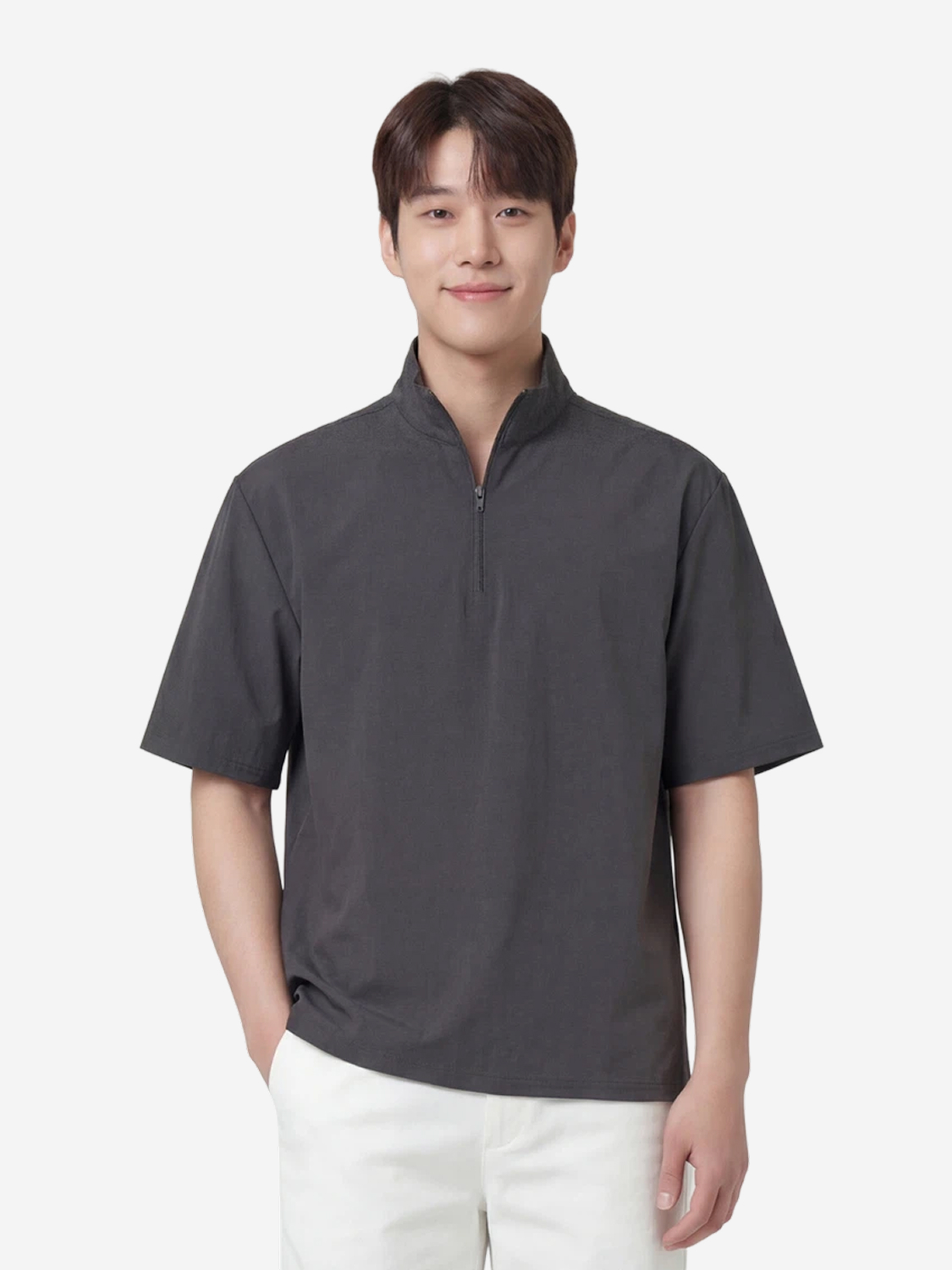 Нейлоновая футболка на молнии 1/2 XL серая