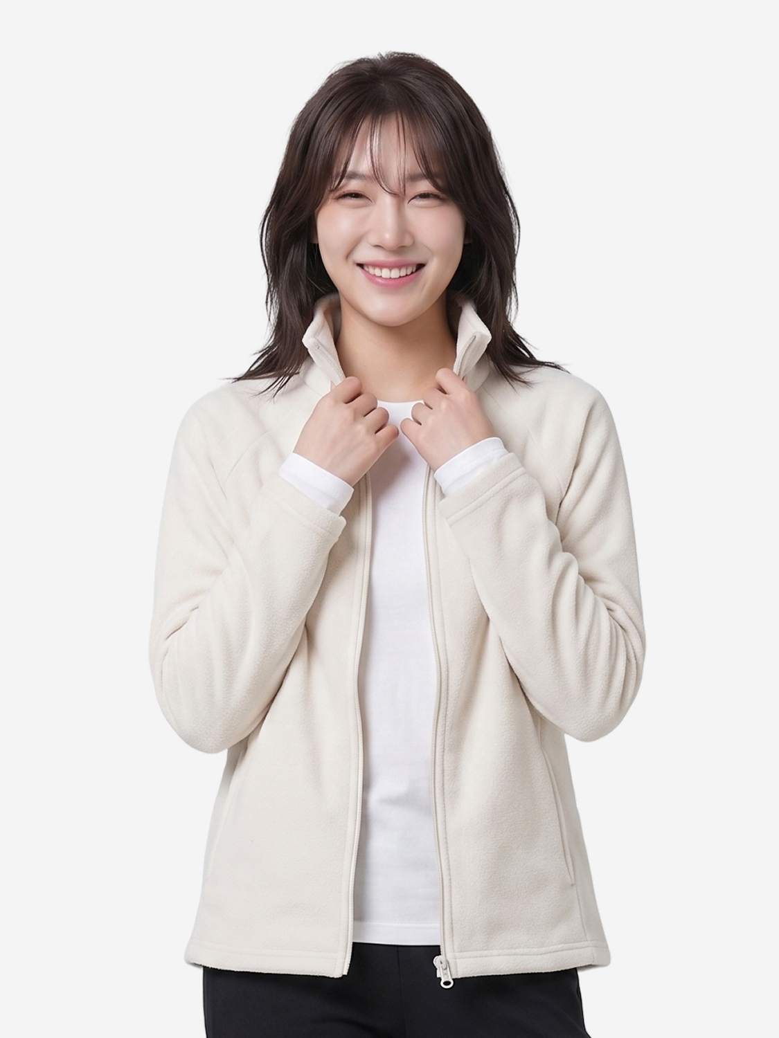 긴팔 플리스 집업 자켓 L 아이보리
