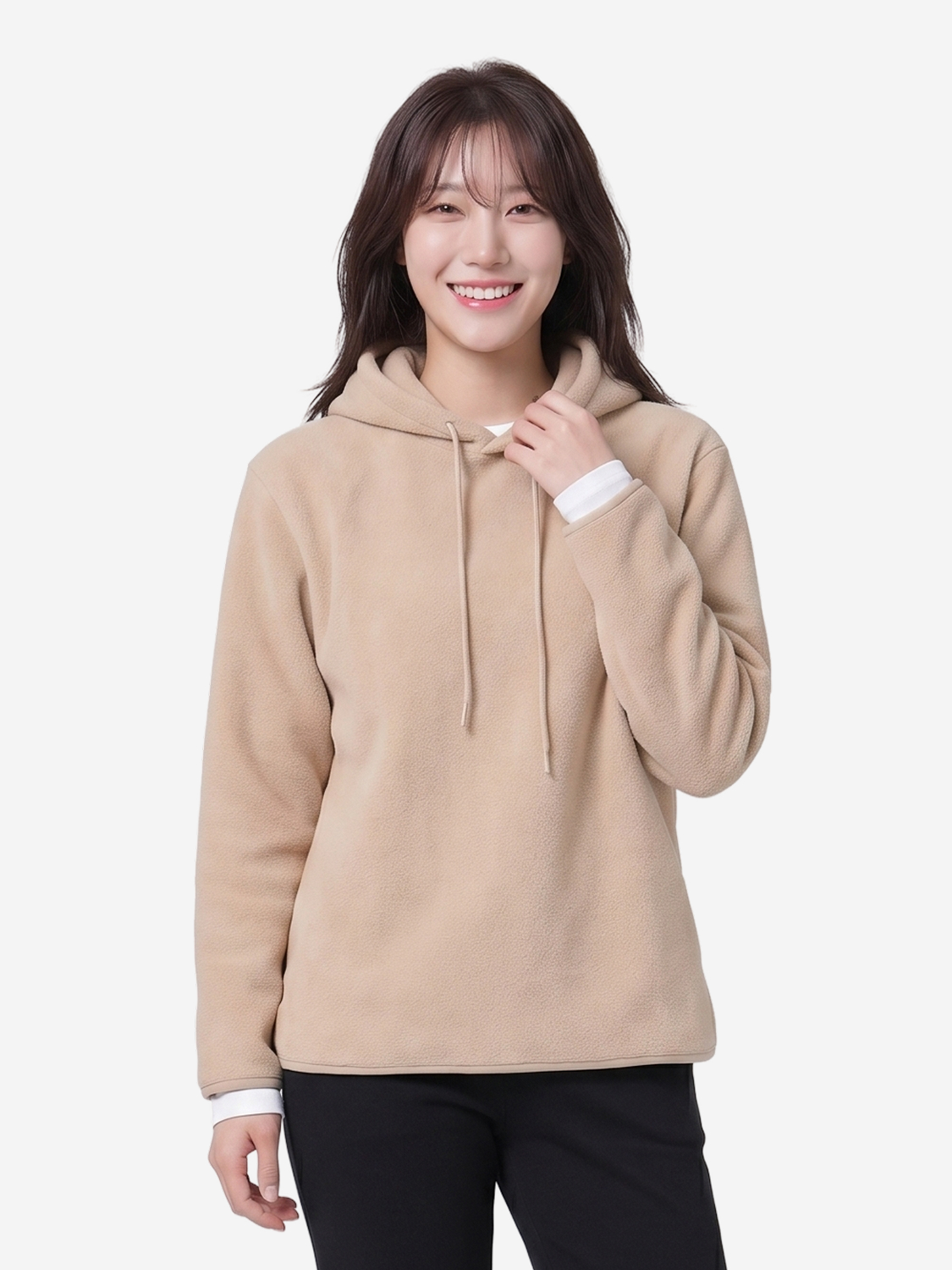 플리스 후드 티 L 베이지